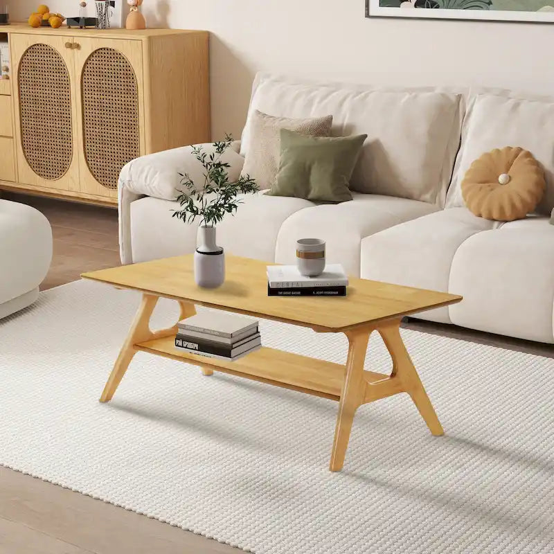Tavolino da caffè in legno Arona di Roundhill Furniture, stile moderno di metà secolo, con ripiano