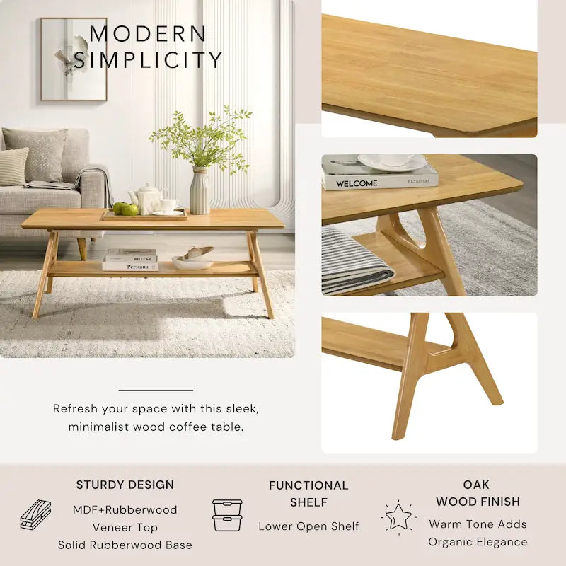 Tavolino da caffè in legno Arona di Roundhill Furniture, stile moderno di metà secolo, con ripiano