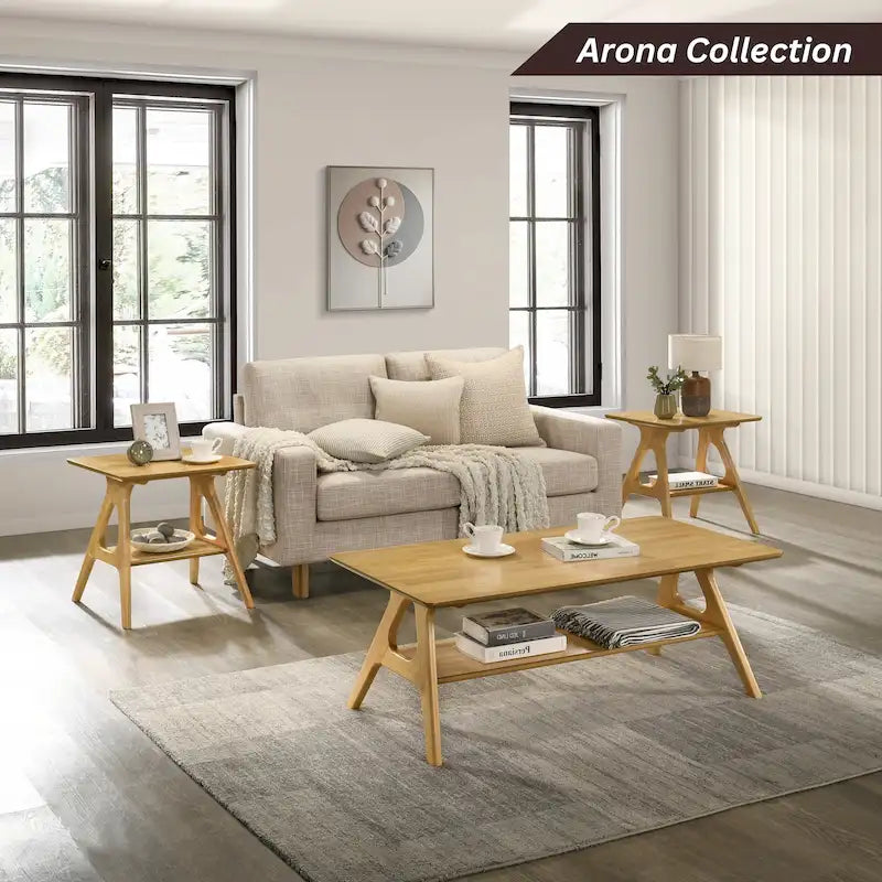 Tavolino da caffè in legno Arona di Roundhill Furniture, stile moderno di metà secolo, con ripiano