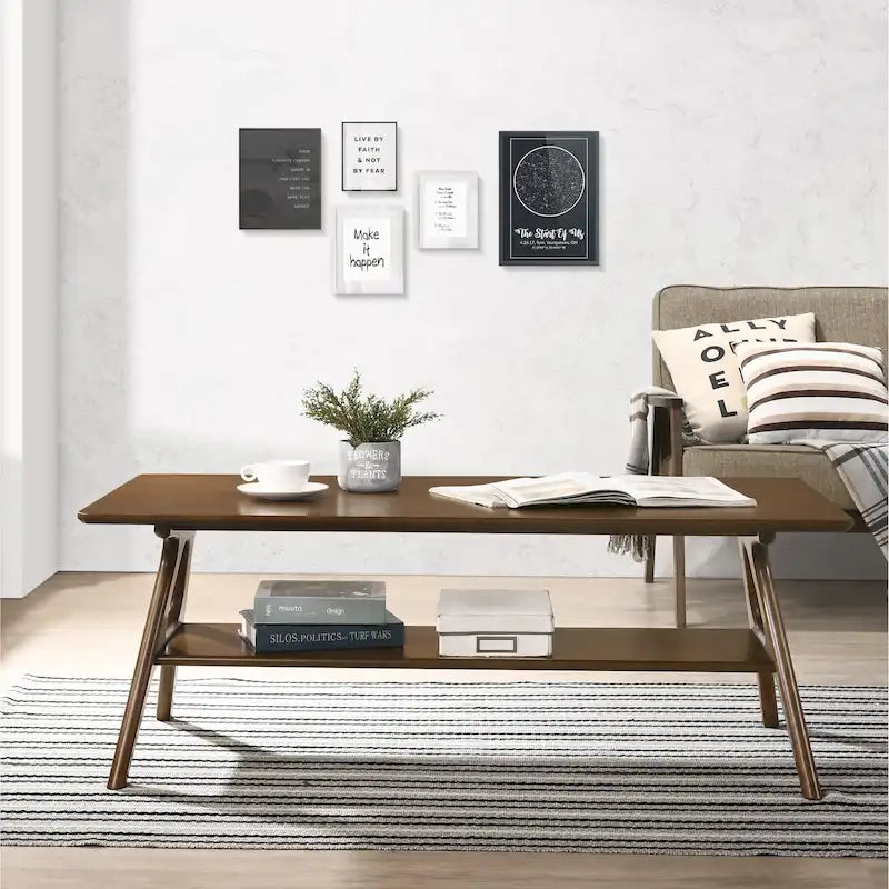 Tavolino da caffè in legno Arona di Roundhill Furniture, stile moderno di metà secolo, con ripiano
