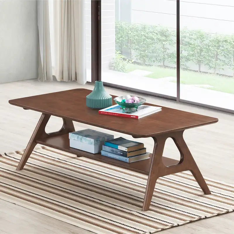 Tavolino da caffè in legno Arona di Roundhill Furniture, stile moderno di metà secolo, con ripiano