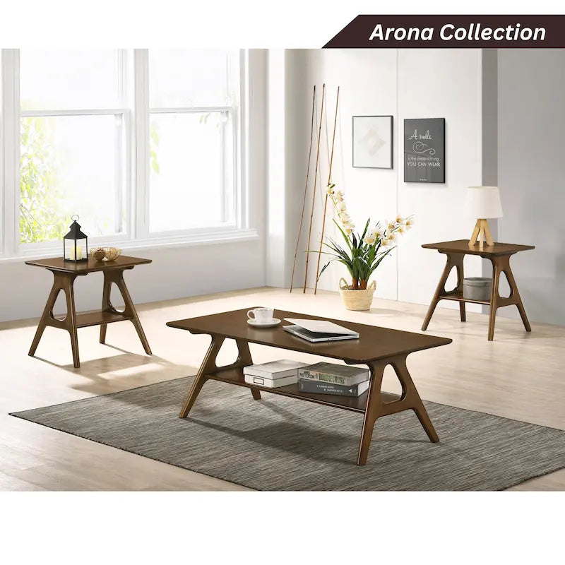 Tavolino da caffè in legno Arona di Roundhill Furniture, stile moderno di metà secolo, con ripiano