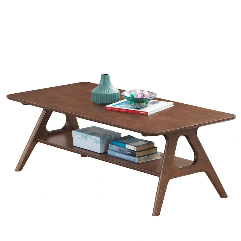 Tavolino da caffè in legno Arona di Roundhill Furniture, stile moderno di metà secolo, con ripiano