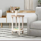 Il tavolino d'appoggio rotondo The Gray Barn Dullahan Road con contenitore, bianco anticato e legno naturale