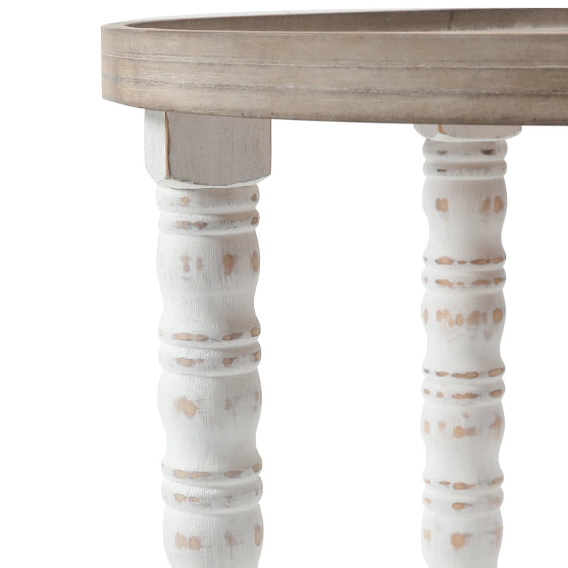 Il tavolino d'appoggio rotondo The Gray Barn Dullahan Road con contenitore, bianco anticato e legno naturale
