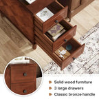 Tavolino stretto completamente assemblato, tavolino in legno massello con 3 cassetti, comodino sottile vintage per piccoli spazi