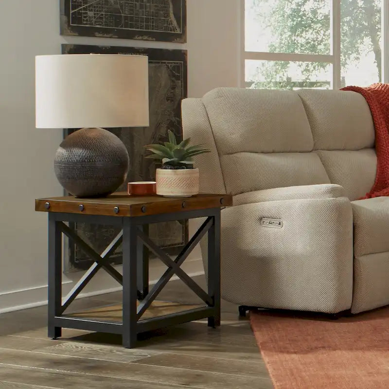 Homestyles Carpenter Brown Solid Acacia Wood End Table