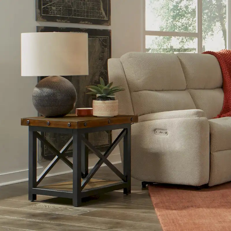 Homestyles Carpenter Brown Solid Acacia Wood End Table