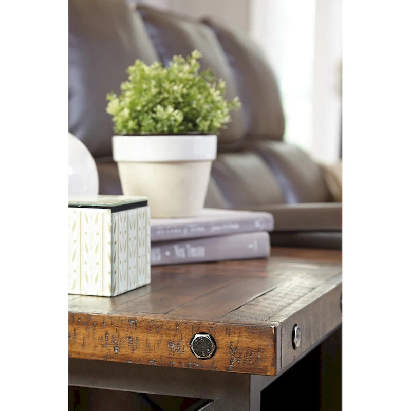 Homestyles Carpenter Brown Solid Acacia Wood End Table