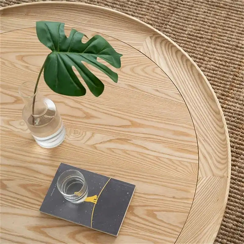 Tavolino da caffè rotondo a 2 ripiani JASIWAY in legno con base in rattan