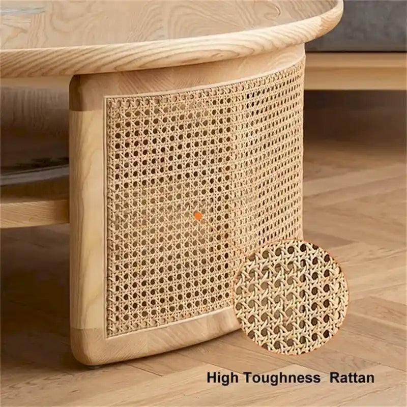 Tavolino da caffè rotondo a 2 ripiani JASIWAY in legno con base in rattan