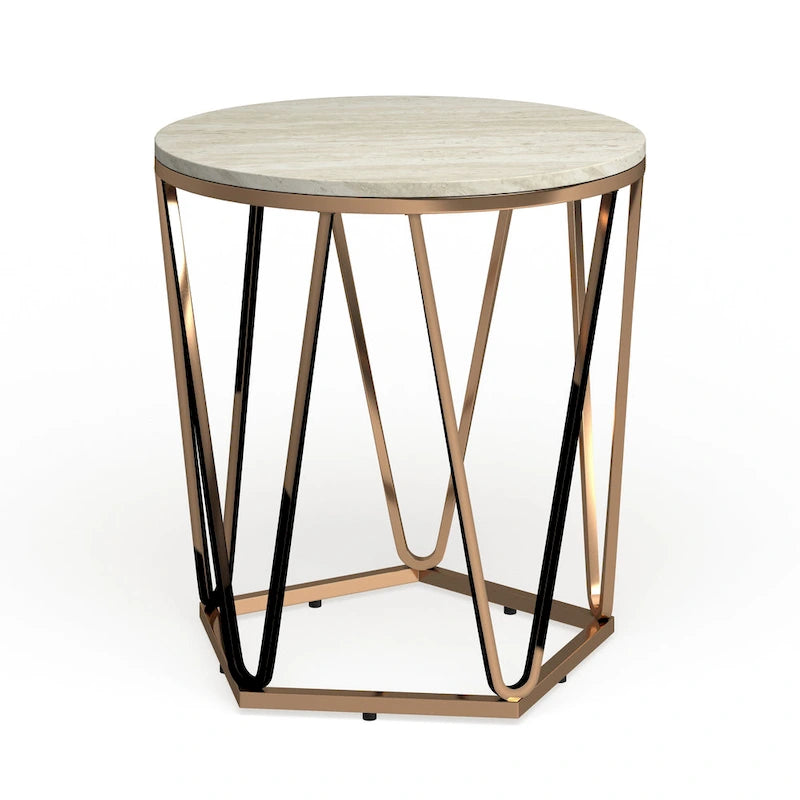 Tavolino Rotondo Moderno in Finto Marmo Henderson SEI Furniture con Base Geometrica Dorata
