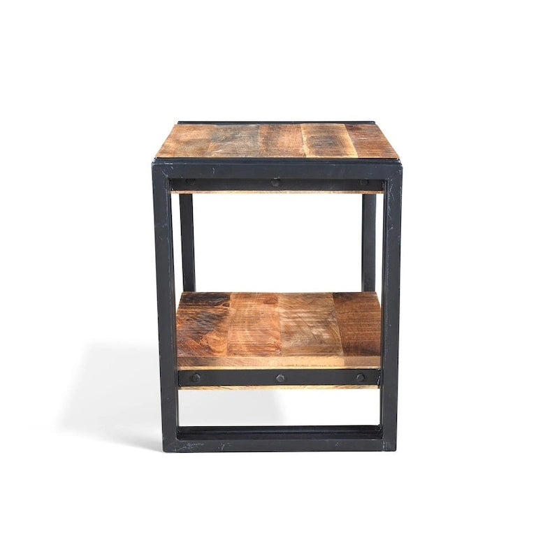 Tavolino da salotto artigianale in legno di recupero (India) - 24 x 16 x 20