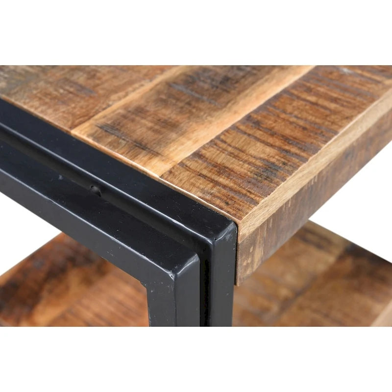 Tavolino da salotto artigianale in legno di recupero (India) - 24 x 16 x 20