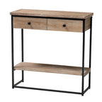 Consolle Silas moderna industriale con 2 cassetti in legno marrone naturale e metallo nero