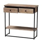 Consolle Silas moderna industriale con 2 cassetti in legno marrone naturale e metallo nero