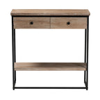Consolle Silas moderna industriale con 2 cassetti in legno marrone naturale e metallo nero