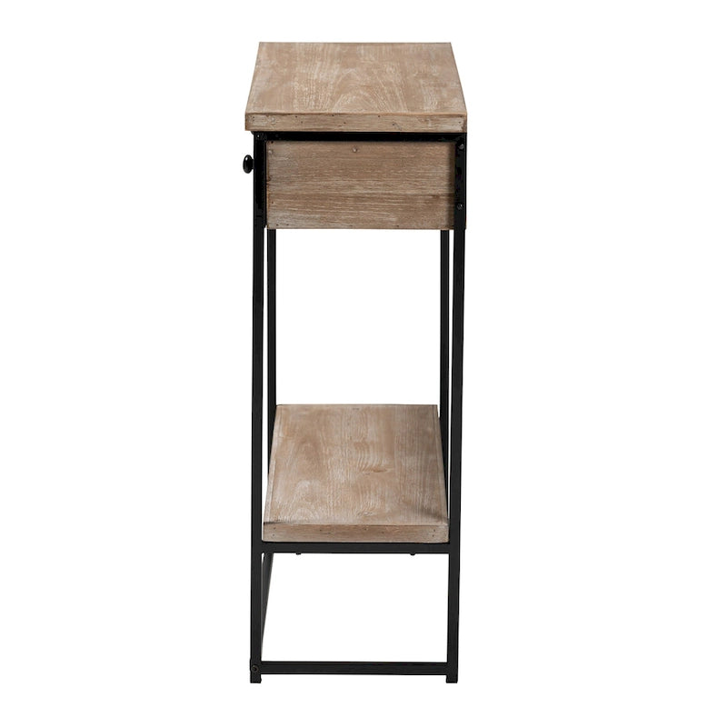 Consolle Silas moderna industriale con 2 cassetti in legno marrone naturale e metallo nero