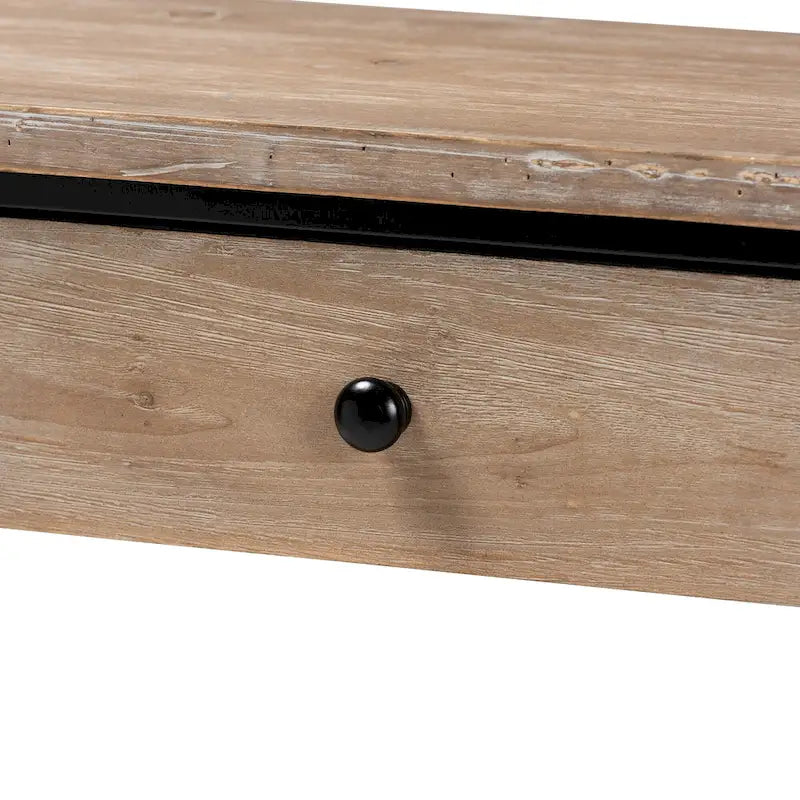 Consolle Silas moderna industriale con 2 cassetti in legno marrone naturale e metallo nero