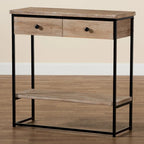 Consolle Silas moderna industriale con 2 cassetti in legno marrone naturale e metallo nero