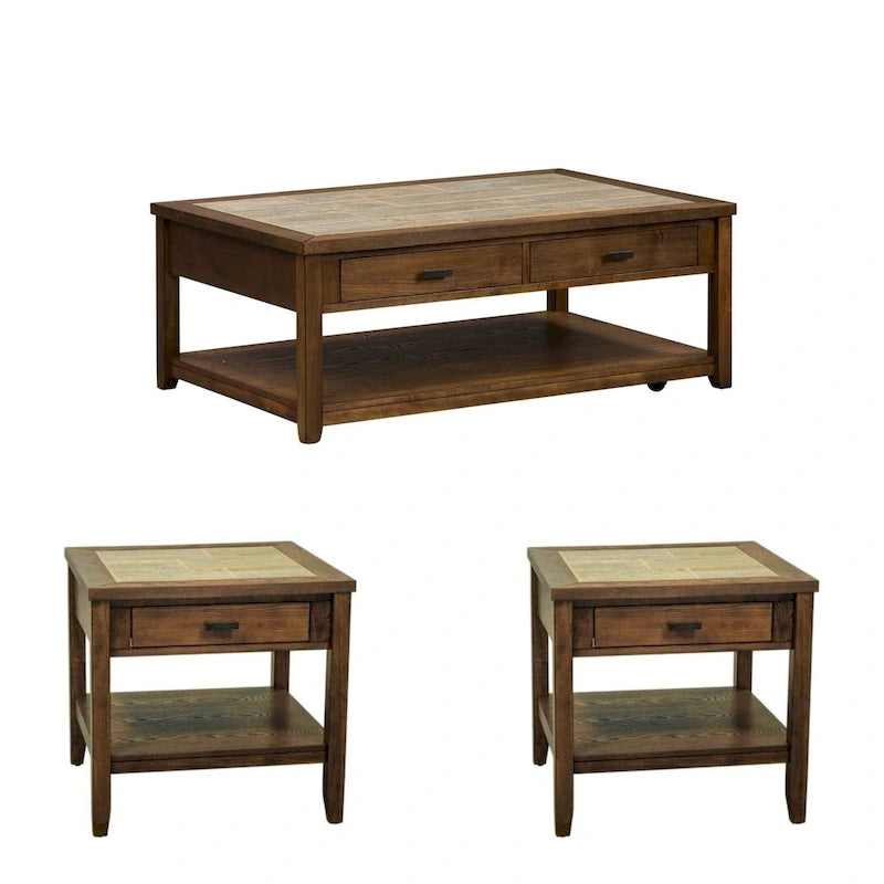 Set da 3 Pezzi Mesa Valley Tobacco (1 Tavolino da Caffè, 2 Tavolini Laterali)