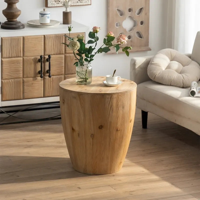 Vintage Style Bucket Drum Shaped Wooden Coffee Table