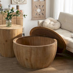 Vintage Style Bucket Drum Shaped Wooden Coffee Table