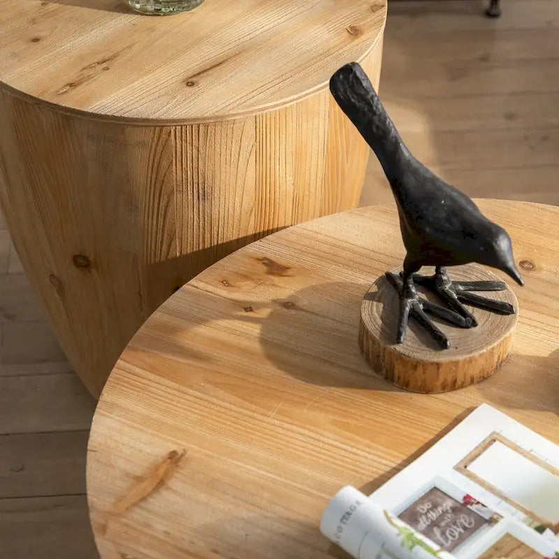 Vintage Style Bucket Drum Shaped Wooden Coffee Table