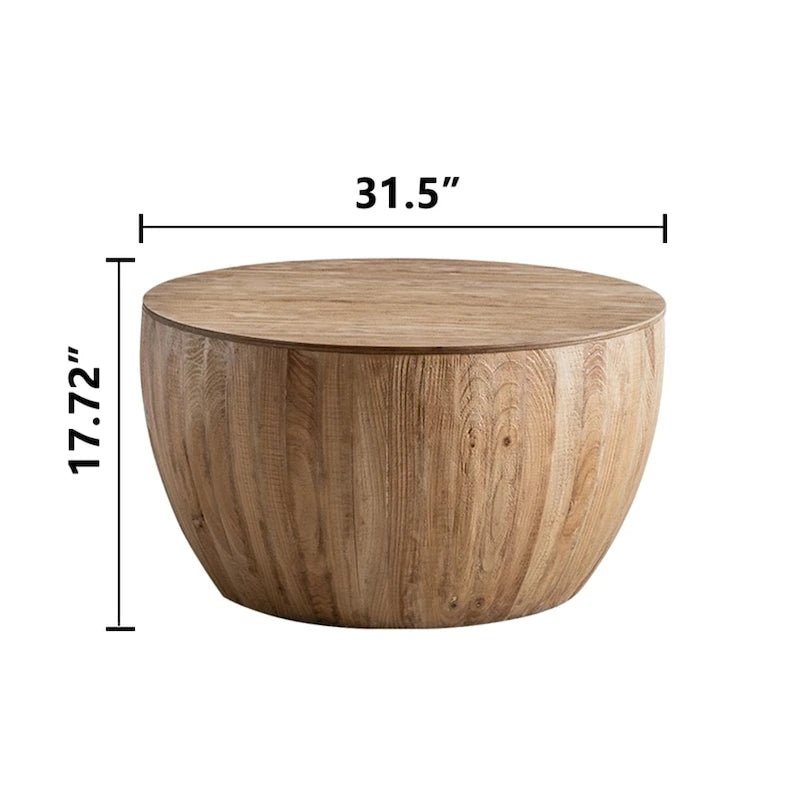 Vintage Style Bucket Drum Shaped Wooden Coffee Table