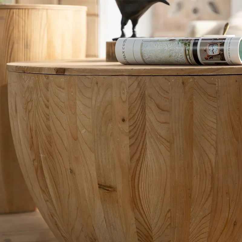 Vintage Style Bucket Drum Shaped Wooden Coffee Table