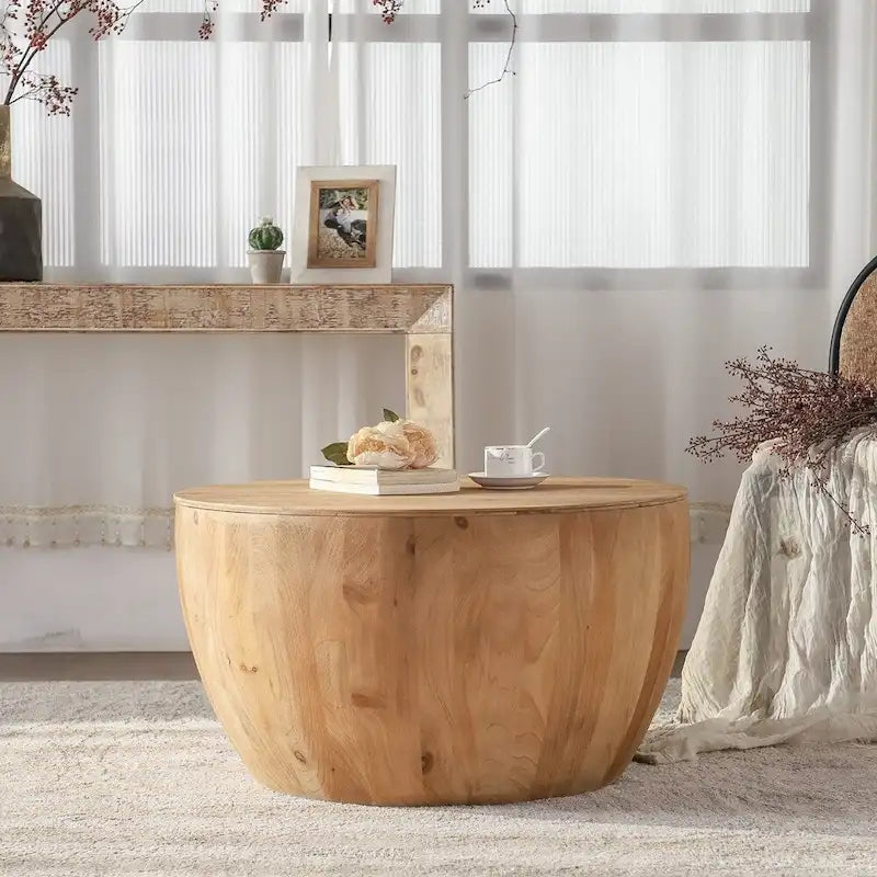 Vintage Style Bucket Drum Shaped Wooden Coffee Table