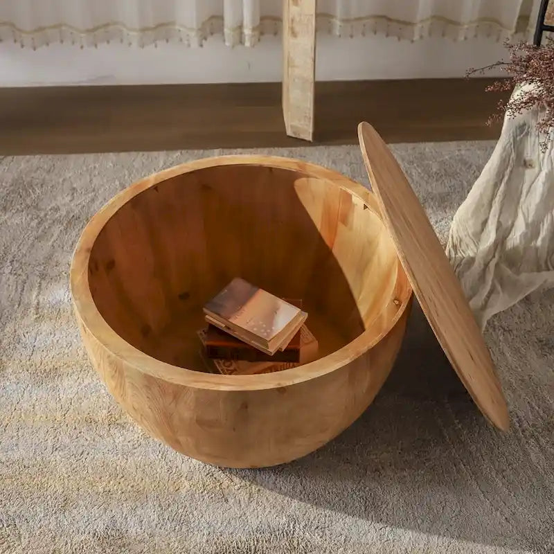 Vintage Style Bucket Drum Shaped Wooden Coffee Table