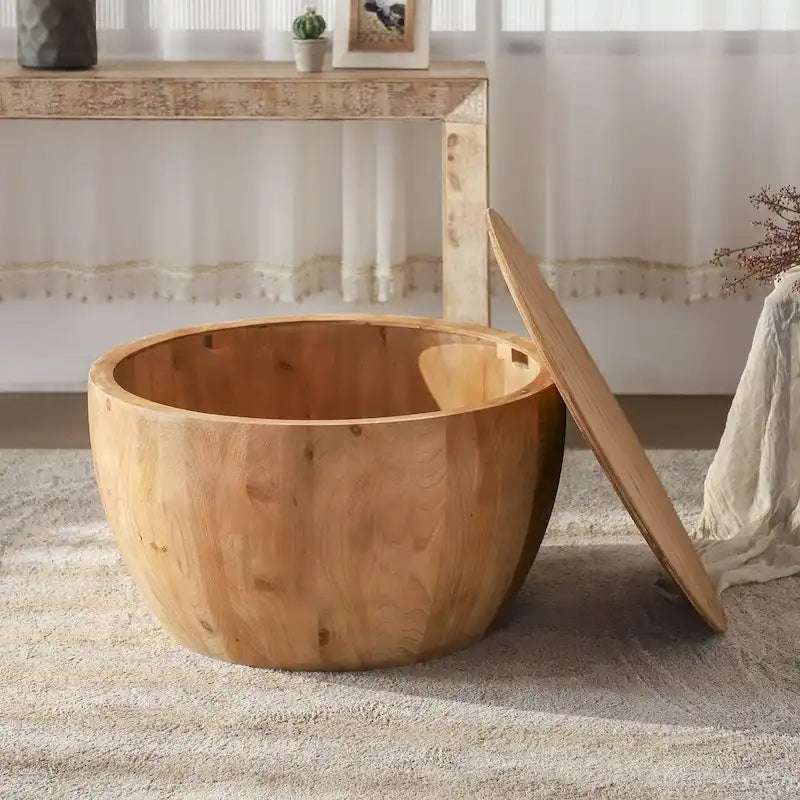 Vintage Style Bucket Drum Shaped Wooden Coffee Table