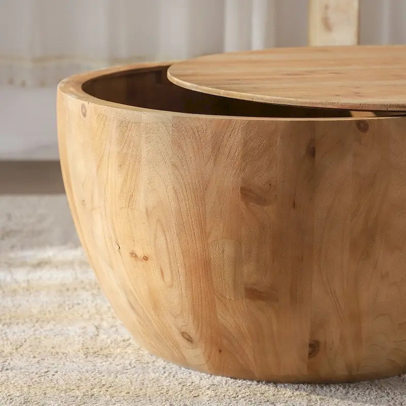 Vintage Style Bucket Drum Shaped Wooden Coffee Table