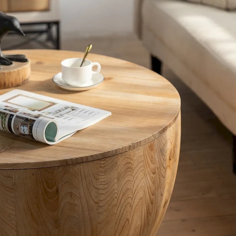 Vintage Style Bucket Drum Shaped Wooden Coffee Table