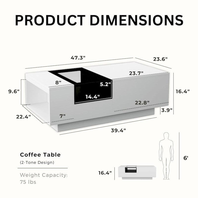 Tavolino da caffè contemporaneo bianco a 3 ripiani Zace da 47 pollici di Furniture of America