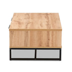 Franklin Oak Brown Wood and Black Metal 2-Drawer Coffee Table