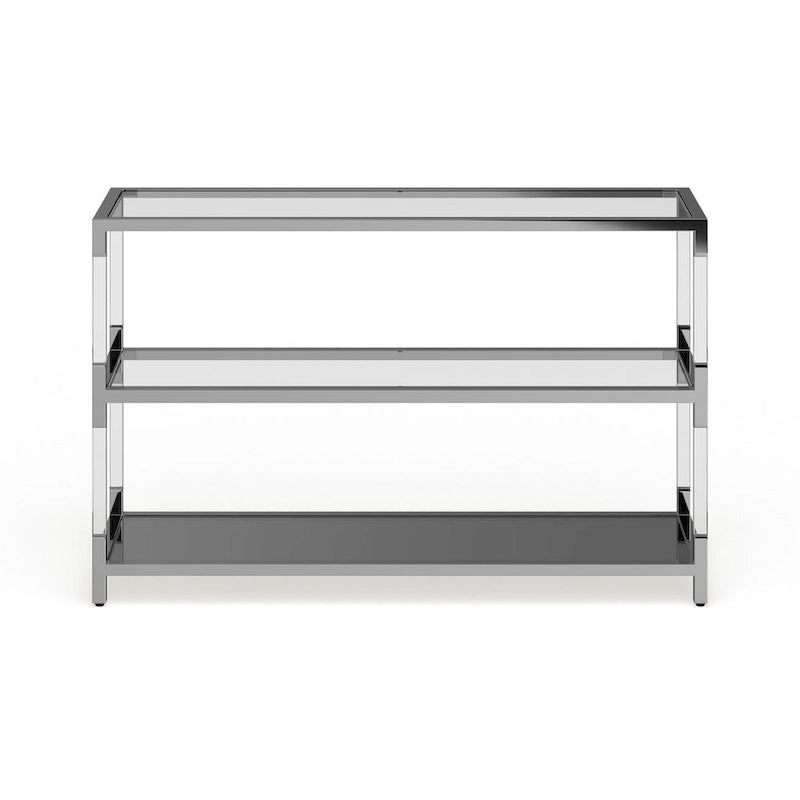Tavolo da divano Fald contemporaneo cromato 120 cm in vetro a 2 ripiani di Furniture of America