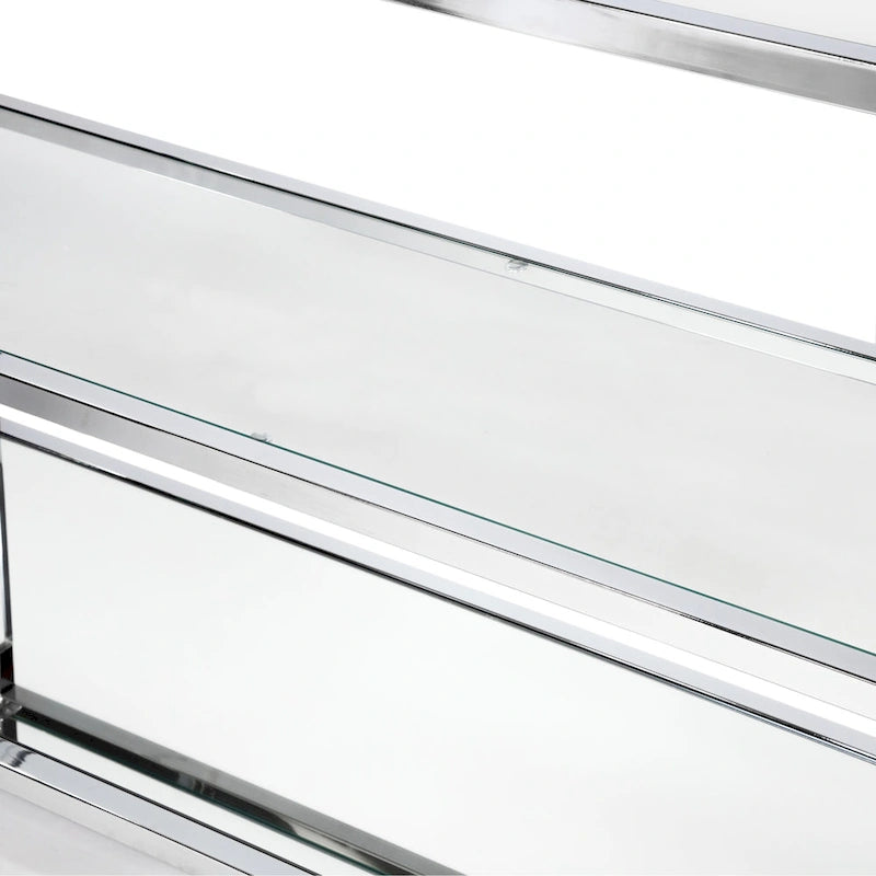 Tavolo da divano Fald contemporaneo cromato 120 cm in vetro a 2 ripiani di Furniture of America