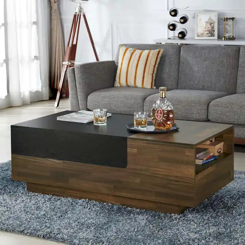 DH BASIC Tavolino da caffè con ripiano superiore scorrevole da 120 cm e 1 ripiano, marrone di Denhour