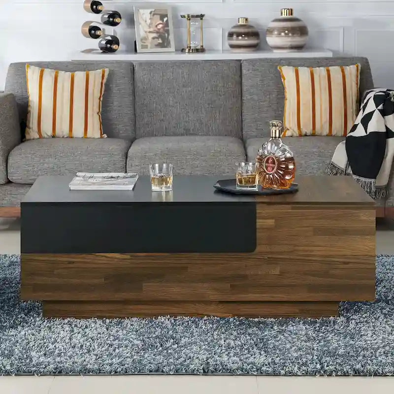 DH BASIC Tavolino da caffè con ripiano superiore scorrevole da 120 cm e 1 ripiano, marrone di Denhour