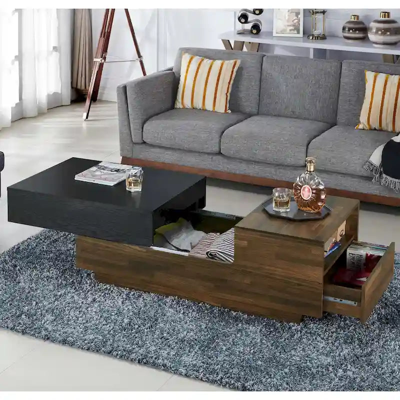 DH BASIC Tavolino da caffè con ripiano superiore scorrevole da 120 cm e 1 ripiano, marrone di Denhour