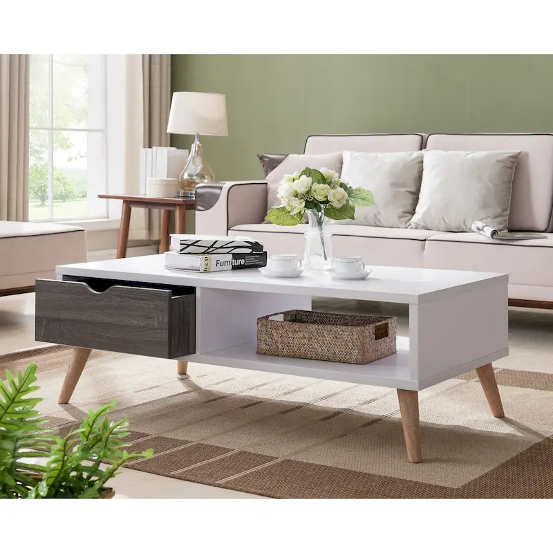 Tavolino da caffè Bjua Modern White da 47 pollici con 1 ripiano di Furniture of America