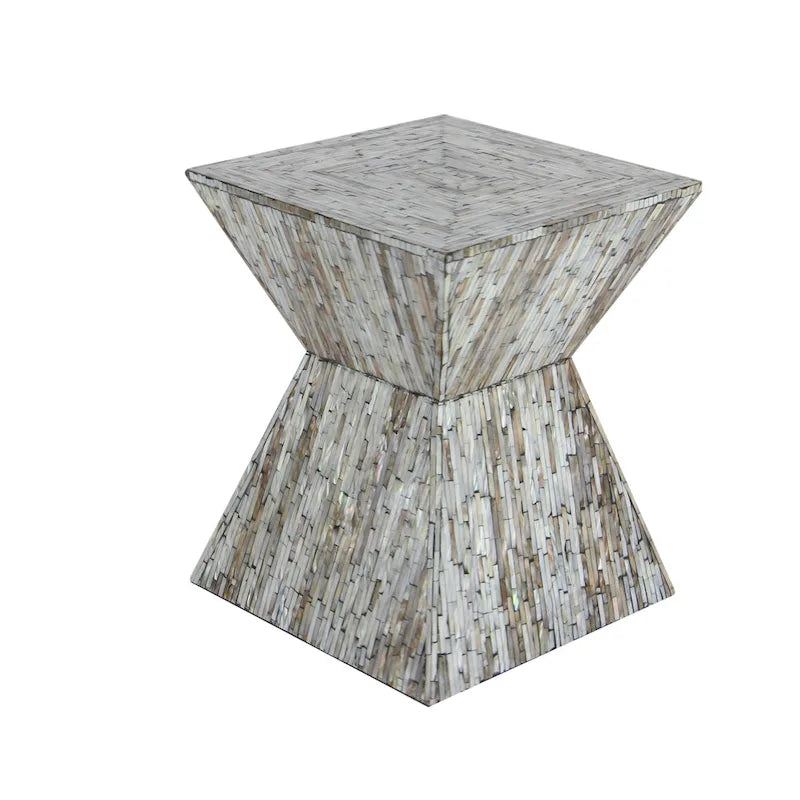 Tavolino d'appoggio a clessidra fatto a mano in conchiglia di madreperla - Grigio o Beige - Roche River Decor