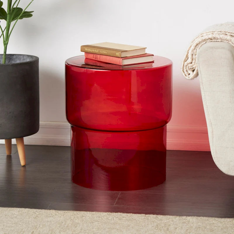 Tavolino d'appoggio moderno in vetro - Trasparente o Rosso - Roche River Decor