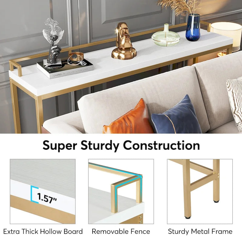 Table console extra longue de 70,9 po, table étroite pour entrée derrière le canapé