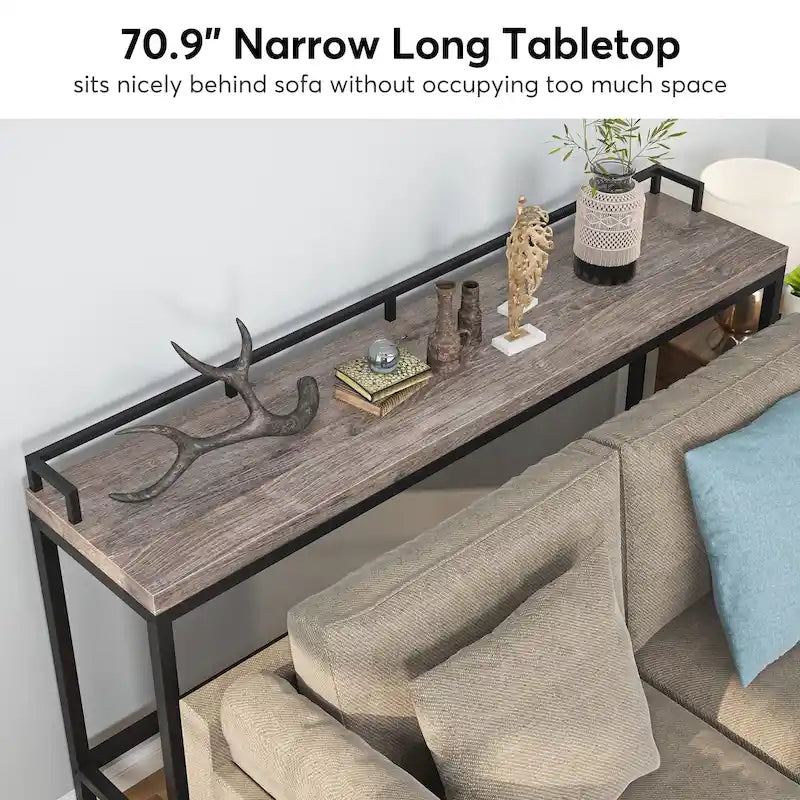 Table console extra longue de 70,9 po, table étroite pour entrée derrière le canapé