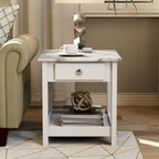 DH BASIC Transitional Rubberwood 3-Piece Open-Shelf Coffee Table and End Table Set with Drawer by Denhour