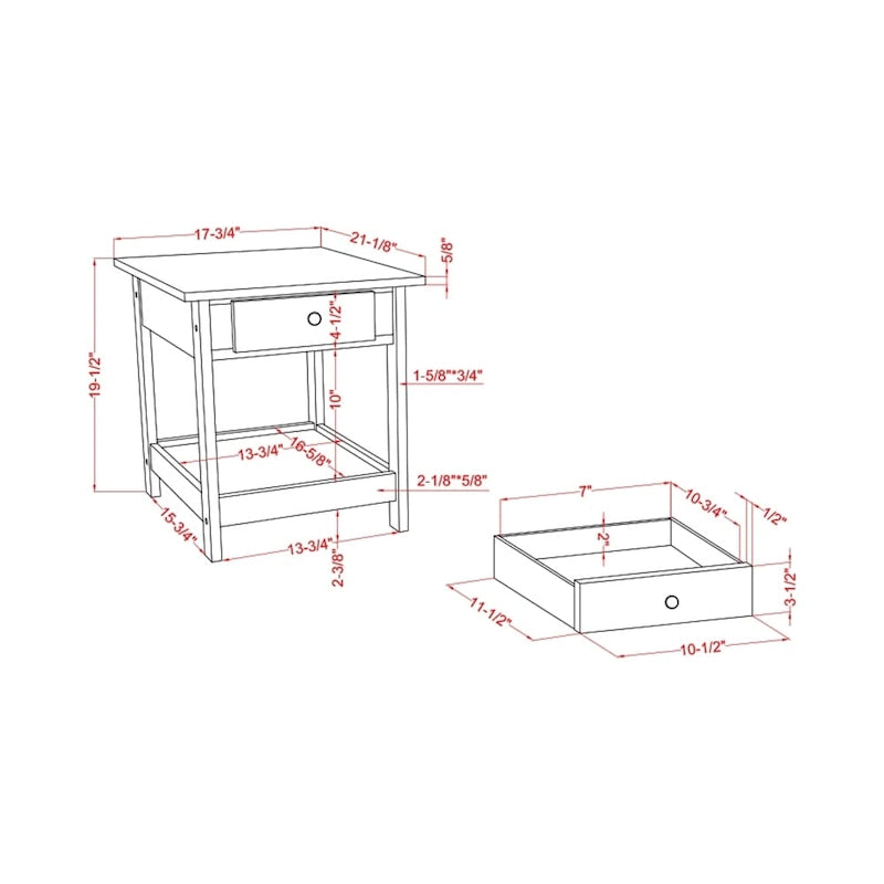 DH BASIC Transitional Rubberwood 3-Piece Open-Shelf Coffee Table and End Table Set with Drawer by Denhour