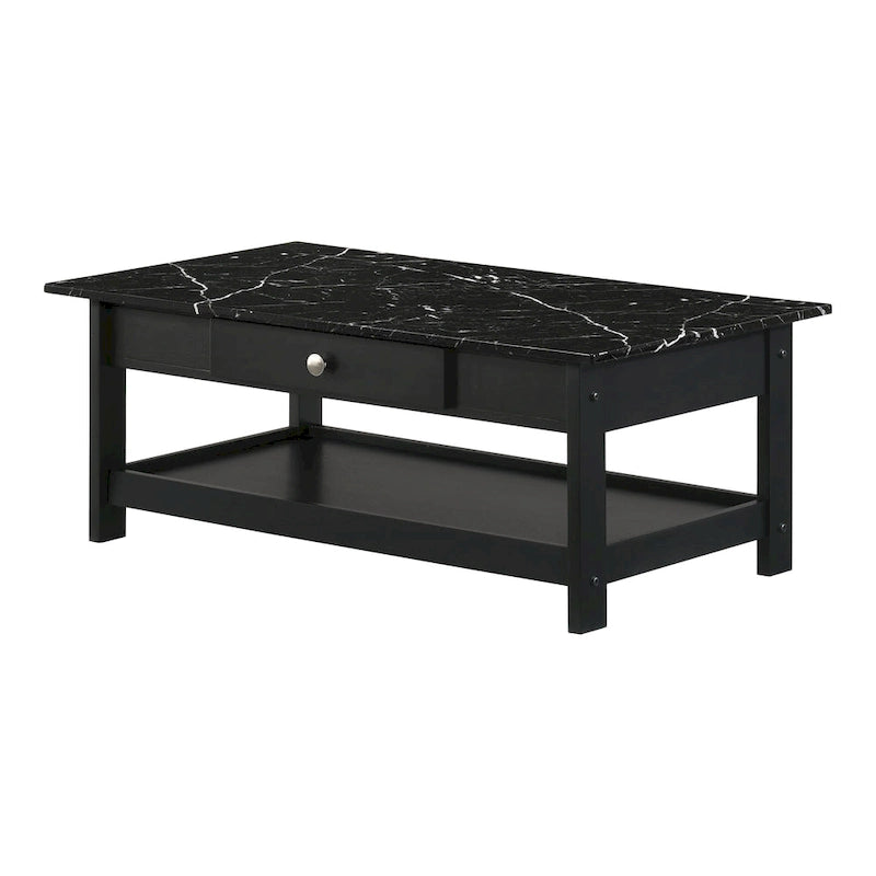 DH BASIC Transitional Rubberwood 3-Piece Open-Shelf Coffee Table and End Table Set with Drawer by Denhour